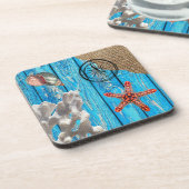 Rustige Nautical Blue Wood Burlap Starfish Bier Onderzetter (Linkerzijde)
