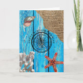 Rustige Nautical Blue Wood Burlap Starfish Birthda Kaart (Voorkant)