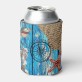 Rustige Nautical Blue Wood Burlap Starfish Blikjeskoeler (Blikje Voorkant)