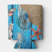Rustige Nautical Blue Wood Burlap Starfish Blikjeskoeler (Achterkant)