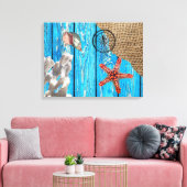 Rustige Nautical Blue Wood Burlap Starfish Canvas Afdruk (Insitu (Woonkamer))