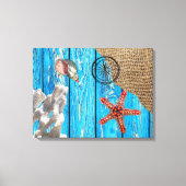 Rustige Nautical Blue Wood Burlap Starfish Canvas Afdruk (Voorkant)
