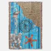 Rustige Nautical Blue Wood Burlap Starfish Deken (Voorkant Verticaal)