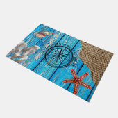 Rustige Nautical Blue Wood Burlap Starfish Deurmat (Schuin)