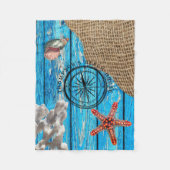 Rustige Nautical Blue Wood Burlap Starfish Fleece Deken (Voorkant)
