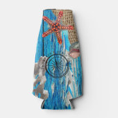 Rustige Nautical Blue Wood Burlap Starfish Flesjeskoeler (Voorkant)