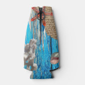 Rustige Nautical Blue Wood Burlap Starfish Flesjeskoeler (Achterkant)