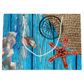 Rustige Nautical Blue Wood Burlap Starfish Groot Cadeauzakje (Voorkant)