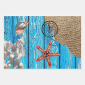 Rustige Nautical Blue Wood Burlap Starfish Inpakpapier Vel (Voorkant 3)