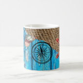 Rustige Nautical Blue Wood Burlap Starfish Koffiemok (Center)