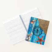 Rustige Nautical Blue Wood Burlap Starfish Notitieboek (Binnen)