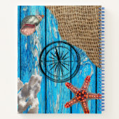 Rustige Nautical Blue Wood Burlap Starfish Notitieboek (Achterkant)