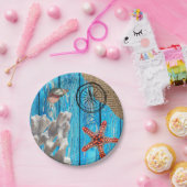 Rustige Nautical Blue Wood Burlap Starfish Papieren Bordje (Feest)