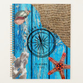 Rustige Nautical Blue Wood Burlap Starfish Planner (Voorkant)