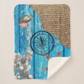 Rustige Nautical Blue Wood Burlap Starfish Sherpa Deken (Voorkant)