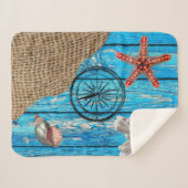 Rustige Nautical Blue Wood Burlap Starfish Sherpa Deken (Voorkant (horizontaal))