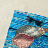 Rustige Nautical Blue Wood Burlap Starfish Strandlaken (In situ)