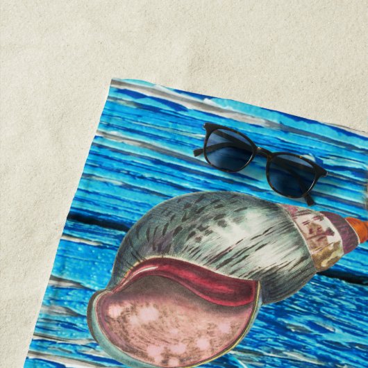 Rustige Nautical Blue Wood Burlap Starfish Strandlaken (In situ)