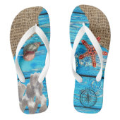 Rustige Nautical Blue Wood Burlap Starfish Teenslippers (Voetbed)