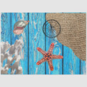 Rustige Nautical Blue Wood Burlap Starfish Tissuepapier (Voorkant)