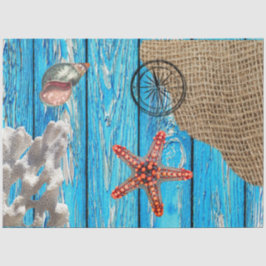 Rustige Nautical Blue Wood Burlap Starfish Tissuepapier