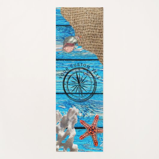Rustige Nautical Blue Wood Burlap Starfish Yogamat (Voorkant)