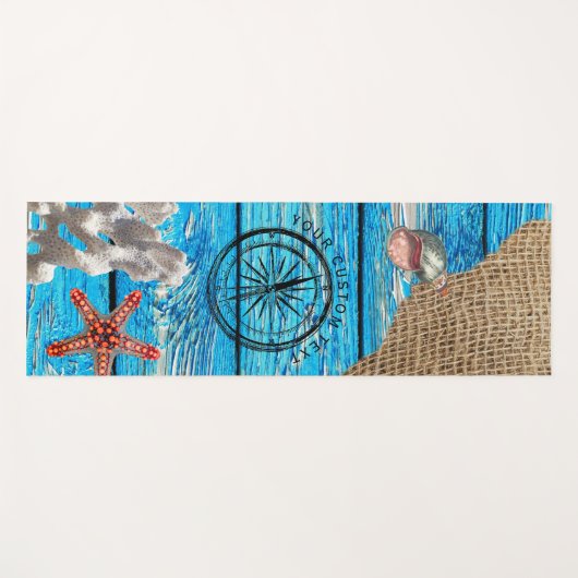 Rustige Nautical Blue Wood Burlap Starfish Yogamat (Voorkant (horizontaal))