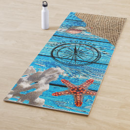 Rustige Nautical Blue Wood Burlap Starfish Yogamat