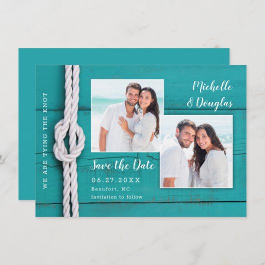 Rustige Nautical Knot Photo Save the Date (Voorkant / Achterkant)