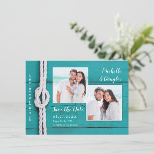 Rustige Nautical Knot Photo Save the Date (Staand voorkant)