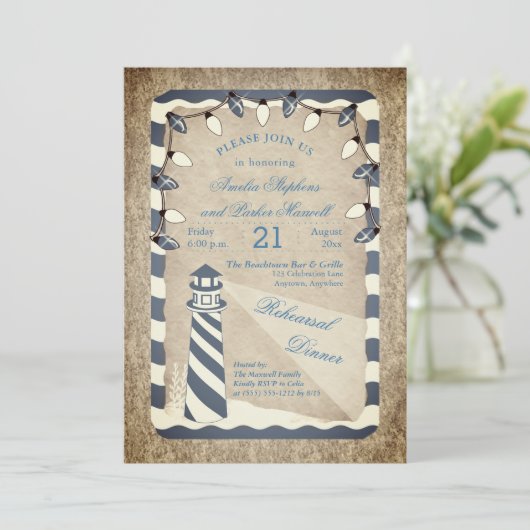 Rustige Nautical Lighthouse Beach repesal Dinner Kaart (Staand voorkant)