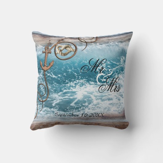 Rustige Nautical Ocean Wedding Pillow Kussen (Achterkant)