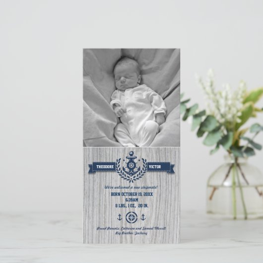 Rustige Nautische Baby geboorte Aankondiging (Staand voorkant)