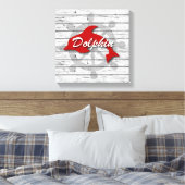 Rustige Nautische rode dolfijn op verhard hout Canvas Afdruk (Insitu (Slaapkamer))