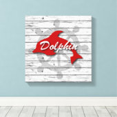 Rustige Nautische rode dolfijn op verhard hout Canvas Afdruk (Insitu (Houten vloer))