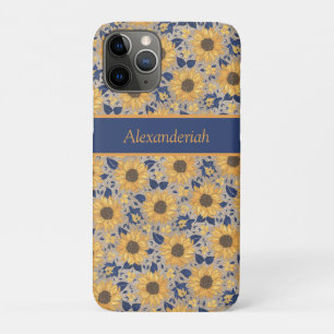 Rustige Navy Blue Golden Yellow Sunflower Name Case-Mate iPhone Case