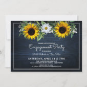 Rustige Navy Blue Sunflower|Daisy Engagement Party Kaart (Voorkant)