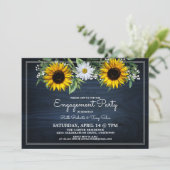 Rustige Navy Blue Sunflower|Daisy Engagement Party Kaart (Staand voorkant)