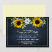 Rustige Navy Blue Sunflower|Daisy Engagement Party Kaart (Voorkant / Achterkant)