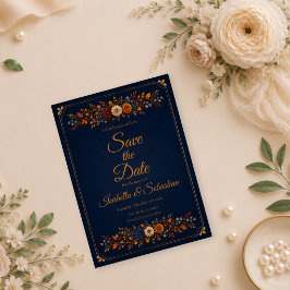 Rustige Navy Herfst Bruiloft Save The Date