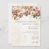 Rustige neutraal en roze Floral Drop Wedding Kaart (Voorkant)