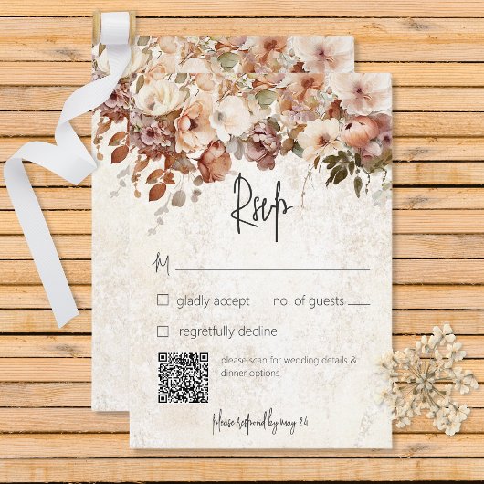 Rustige neutraal en roze Floral Drop Wedding RSVP Kaartje