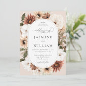 Rustige Neutral Boho Floral Wedding S2 - Beige Inv Kaart (Staand voorkant)