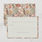 Rustige neutrale aardbevingen in Floral Boho minim RSVP Kaartje (Voorkant / Achterkant)