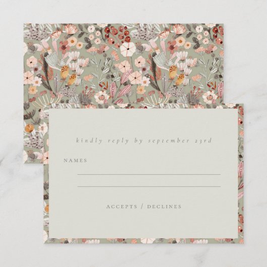 Rustige neutrale aardbevingen in Floral Boho minim RSVP Kaartje (Voorkant / Achterkant)