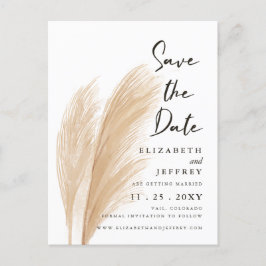Rustige neutrale aardbevingsboho pampas grass Wedd Aankondigingskaart