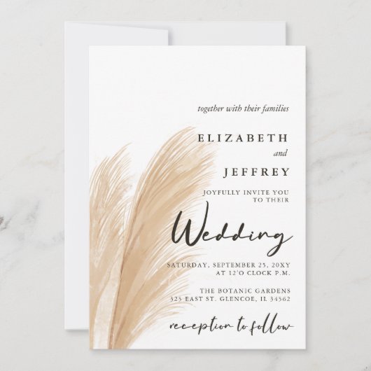Rustige neutrale aardbevingsboho pampas grass Wedd Kaart (Voorkant)