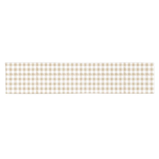 Rustige Neutrale Beige Gingham Buffalo Pset Korte Tafelloper (Horizontaal)