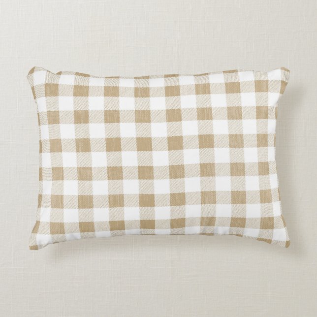 Rustige Neutrale Beige Gingham Pset Accent Pillow Accent Kussen (Voorkant)
