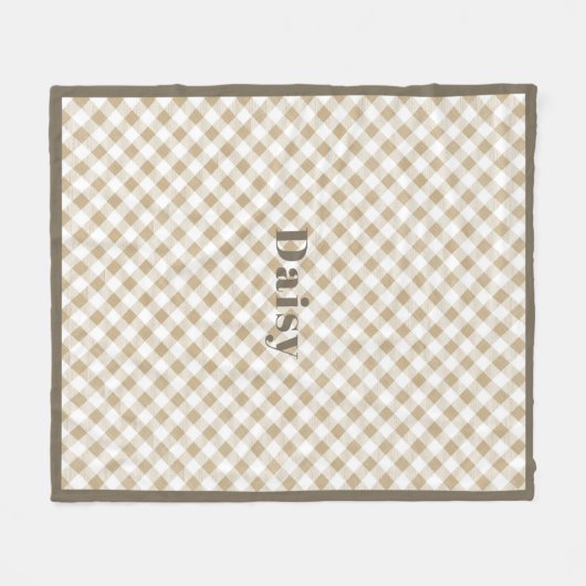 Rustige Neutrale Beige Gingham Pset Name Fleece Deken (Voorkant (Horizontaal))